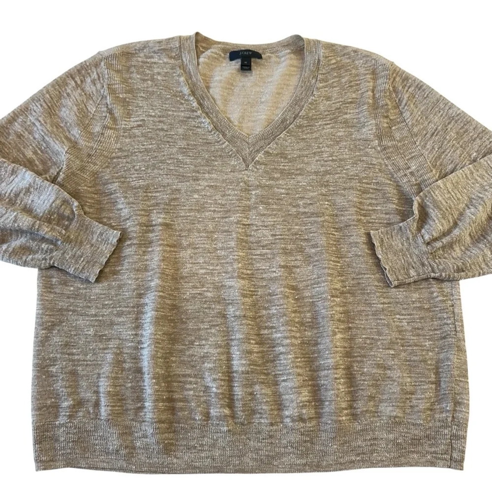 J.Crew Lightweight Linen‎ Blend Marled V Neck Sweater M